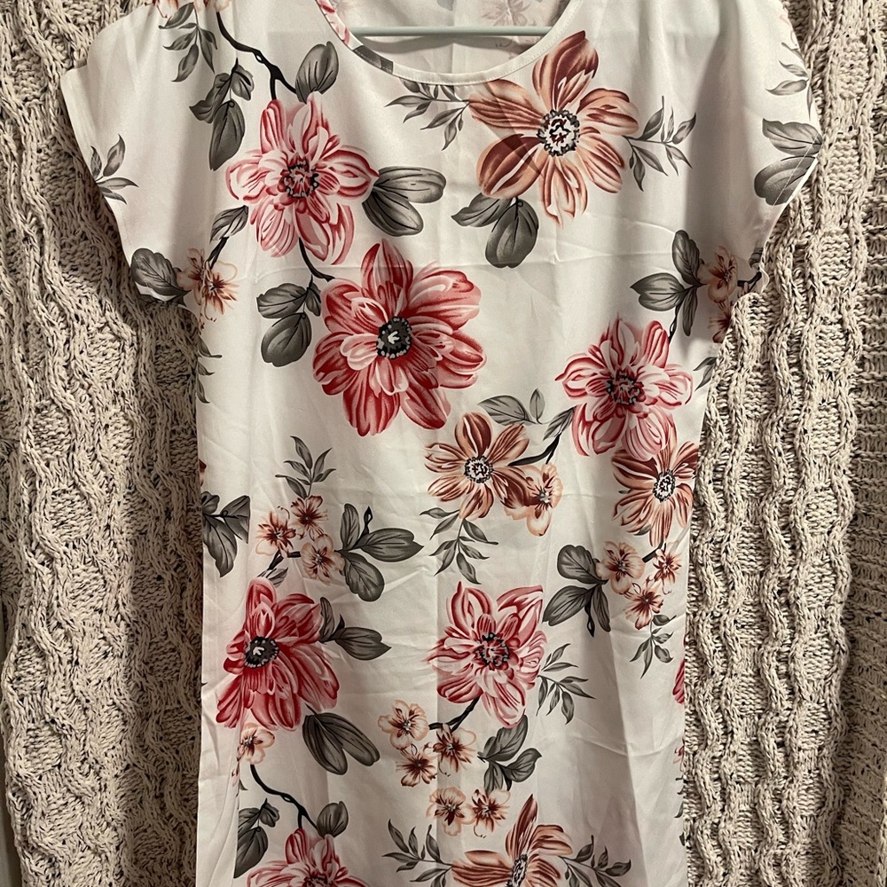 SHEIN White and Pink Floral Mini Dress